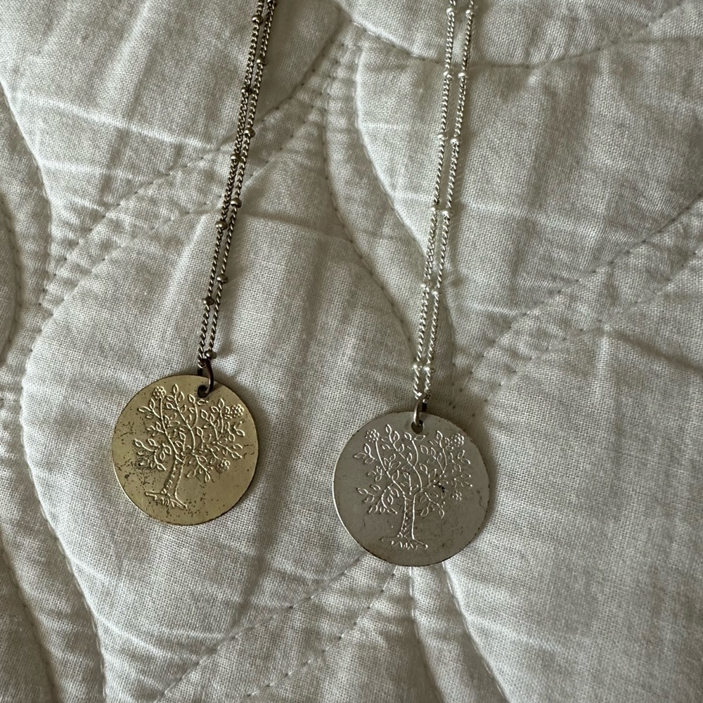 Matching tree necklaces (gold & silver)